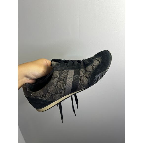 PREOWNED COACH SIGNATURE PRINT BLACK GREY WOMENS SNEAKERS SIZE 7 - Picture 1 of 6